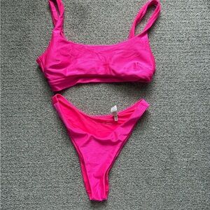 Aerie Hot Pink Shine Ribbed Bikini